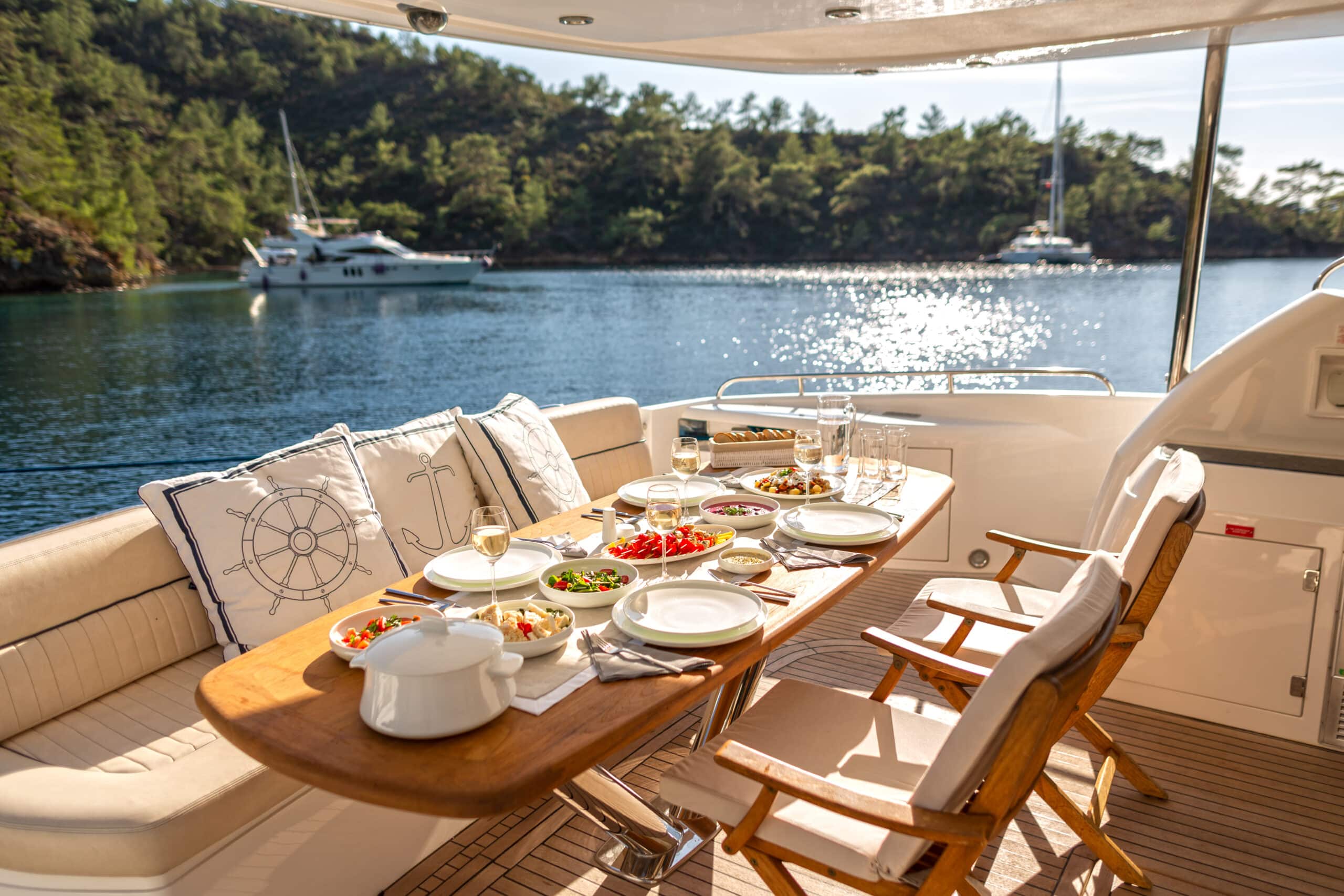 Romantic,Dinner,On,Motor,Yacht,At,Sunset,,Table,Setting,At